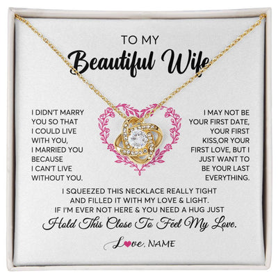 Love Knot Necklace 18K Yellow Gold Finish | Personalized To My Wife Necklace From Husband Love Heart Soulmate Wife Birthday Anniversary Wedding Valentines Day For Her Customized Gift Box Message Card | siriusteestore