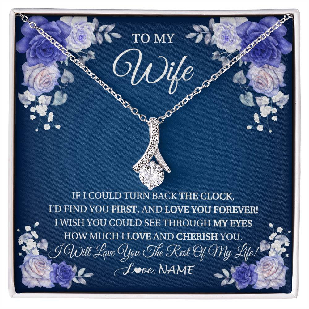 Alluring Beauty Necklace 14K White Gold Finish | 1 | Personalized To My Wife Necklace From Husband Love You Forever Wife Birthday Anniversary Wedding Valentines Day Christmas Customized Gift Box Message Card | siriusteestore
