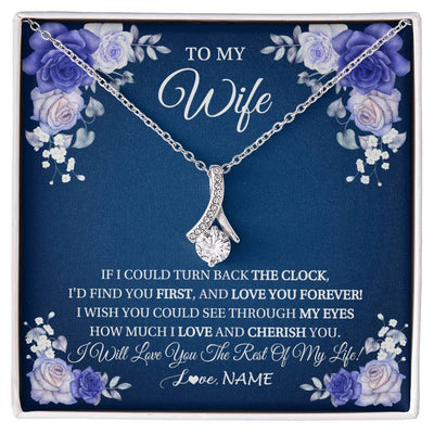 Alluring Beauty Necklace 14K White Gold Finish | 1 | Personalized To My Wife Necklace From Husband Love You Forever Wife Birthday Anniversary Wedding Valentines Day Christmas Customized Gift Box Message Card | siriusteestore