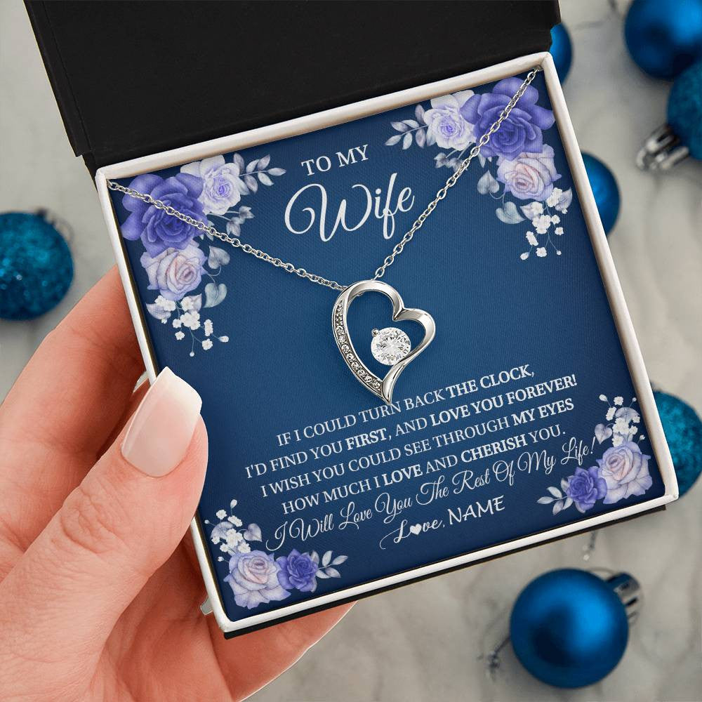Forever Love Necklace 14K White Gold Finish | 2 | Personalized To My Wife Necklace From Husband Love You Forever Wife Birthday Anniversary Wedding Valentines Day Christmas Customized Gift Box Message Card | siriusteestore