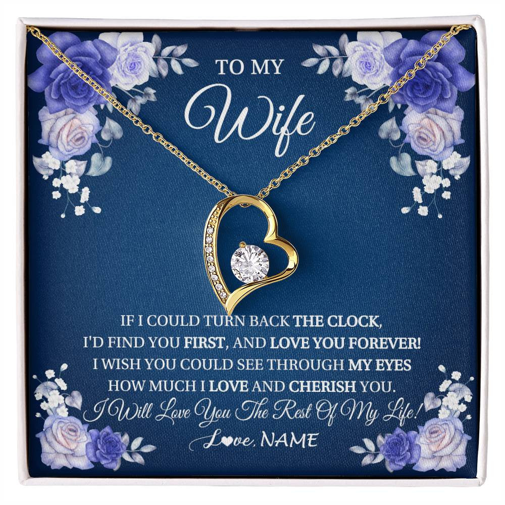 Forever Love Necklace 18K Yellow Gold Finish | 1 | Personalized To My Wife Necklace From Husband Love You Forever Wife Birthday Anniversary Wedding Valentines Day Christmas Customized Gift Box Message Card | siriusteestore