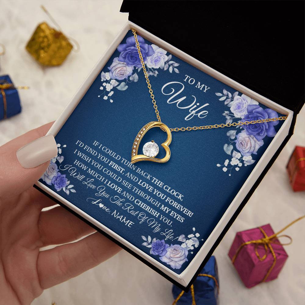 Forever Love Necklace 18K Yellow Gold Finish | 2 | Personalized To My Wife Necklace From Husband Love You Forever Wife Birthday Anniversary Wedding Valentines Day Christmas Customized Gift Box Message Card | siriusteestore