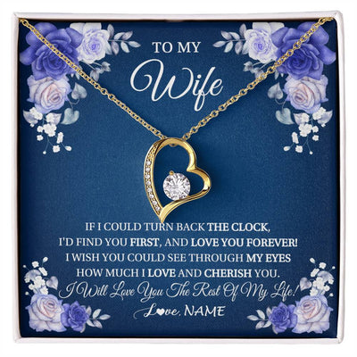 Forever Love Necklace 18K Yellow Gold Finish | 1 | Personalized To My Wife Necklace From Husband Love You Forever Wife Birthday Anniversary Wedding Valentines Day Christmas Customized Gift Box Message Card | siriusteestore