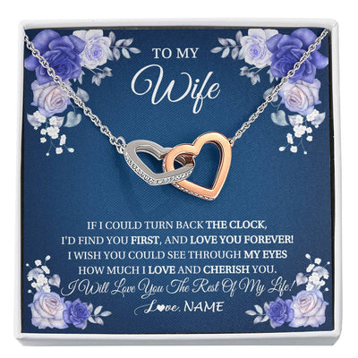 Interlocking Hearts Necklace Stainless Steel & Rose Gold Finish | 1 | Personalized To My Wife Necklace From Husband Love You Forever Wife Birthday Anniversary Wedding Valentines Day Christmas Customized Gift Box Message Card | siriusteestore