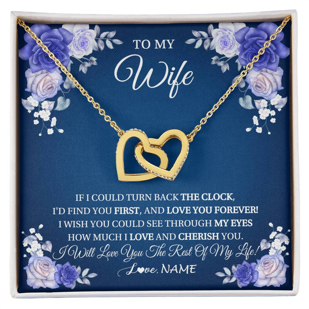 Interlocking Hearts Necklace 18K Yellow Gold Finish | 1 | Personalized To My Wife Necklace From Husband Love You Forever Wife Birthday Anniversary Wedding Valentines Day Christmas Customized Gift Box Message Card | siriusteestore
