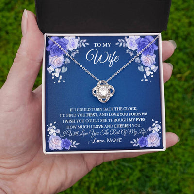 Love Knot Necklace 14K White Gold Finish | 2 | Personalized To My Wife Necklace From Husband Love You Forever Wife Birthday Anniversary Wedding Valentines Day Christmas Customized Gift Box Message Card | siriusteestore