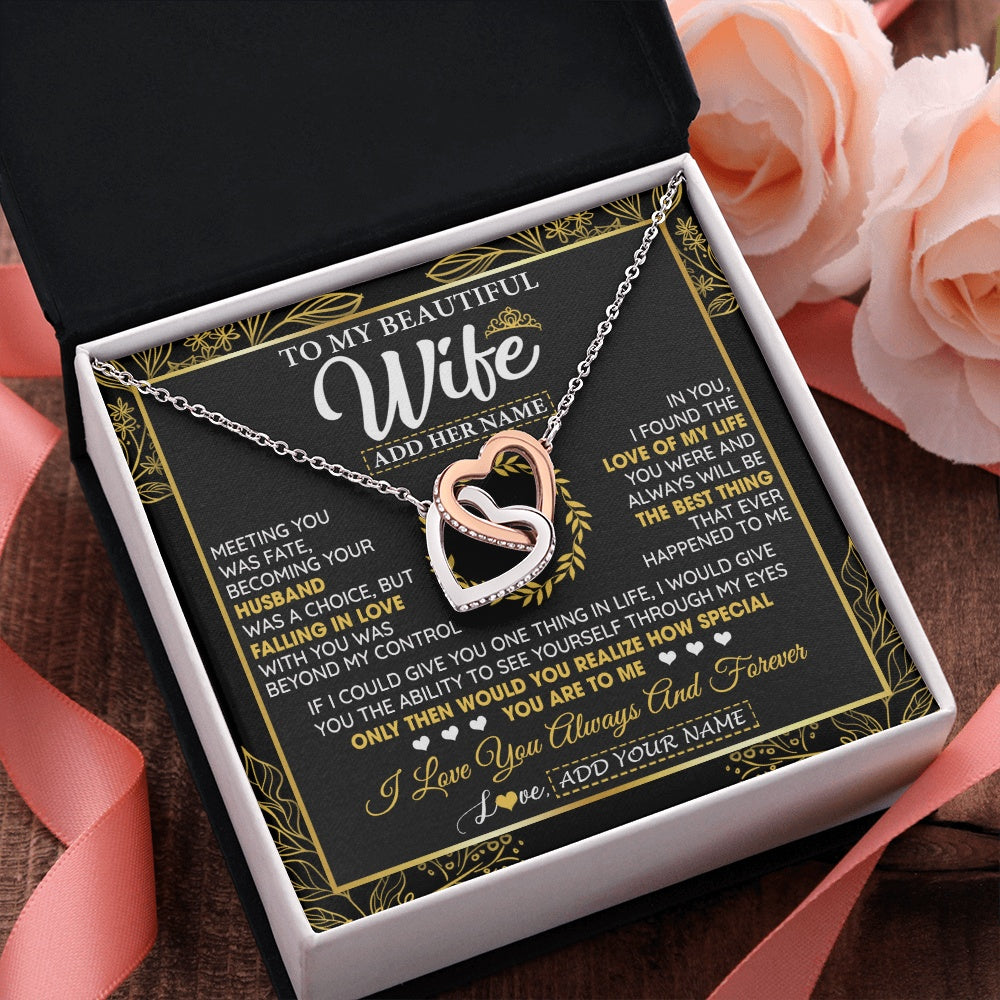 Interlocking Hearts Necklace Stainless Steel & Rose Gold Finish | 2 | Personalized To My Wife Necklace From Husband Metting You Wife Birthday Gifts Soulmate Valentines Gifts For Wife Christmas Mothers Day Gift Box Message Card | siriusteestore.myshopify