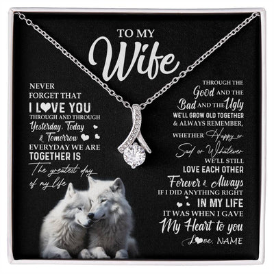 Alluring Beauty Necklace 14K White Gold Finish | 1 | Personalized To My Wife Necklace From Husband Wolf Never Forget That I Love You Wife Wedding Anniversary Birthday Christmas Customized Gift Box Message Card | siriusteestore