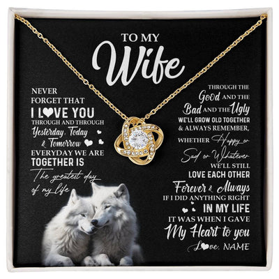 Love Knot Necklace 18K Yellow Gold Finish | 1 | Personalized To My Wife Necklace From Husband Wolf Never Forget That I Love You Wife Wedding Anniversary Birthday Christmas Customized Gift Box Message Card | siriusteestore