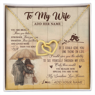 Interlocking Hearts Necklace 18K Yellow Gold Finish | 1 | Personalized To My Wife Necklace From Husband You Are Braver Wife Birthday Gifts Anniversary Romantic Valentines Christmas Custom Gift Box Message Card | https://siriusteestore.