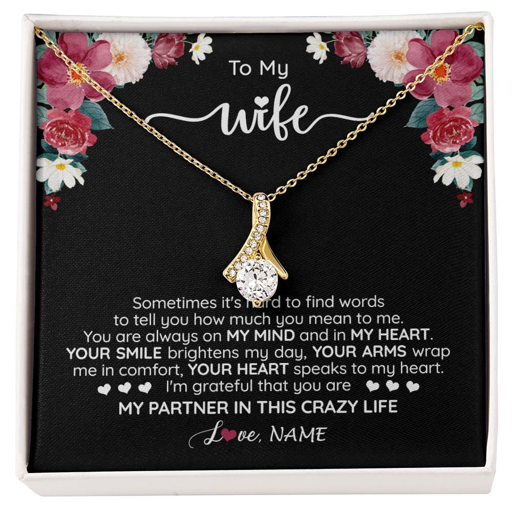 Alluring Beauty Necklace 18K Yellow Gold Finish | 1 | Personalized To My Wife Necklace From Husband You Are My Partner Wife Birthday Anniversary Wedding Valentines Day Christmas Customized Gift Box Message Card | siriusteestore