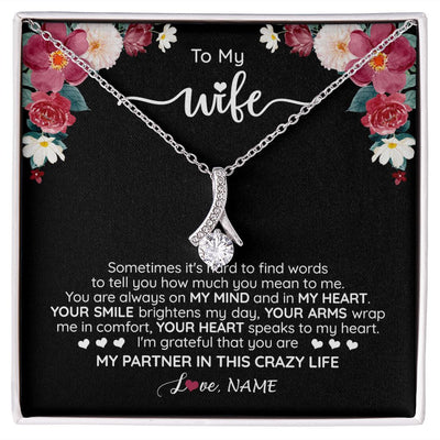 Alluring Beauty Necklace | Personalized To My Wife Necklace From Husband You Are My Partner Wife Birthday Anniversary Wedding Valentines Day Christmas Customized Gift Box Message Card | siriusteestore