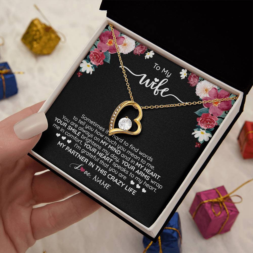 Forever Love Necklace 18K Yellow Gold Finish | 2 | Personalized To My Wife Necklace From Husband You Are My Partner Wife Birthday Anniversary Wedding Valentines Day Christmas Customized Gift Box Message Card | siriusteestore
