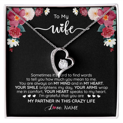 Forever Love Necklace | Personalized To My Wife Necklace From Husband You Are My Partner Wife Birthday Anniversary Wedding Valentines Day Christmas Customized Gift Box Message Card | siriusteestore