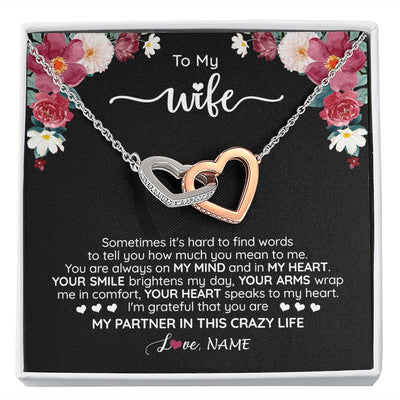 Interlocking Hearts Necklace | Personalized To My Wife Necklace From Husband You Are My Partner Wife Birthday Anniversary Wedding Valentines Day Christmas Customized Gift Box Message Card | siriusteestore
