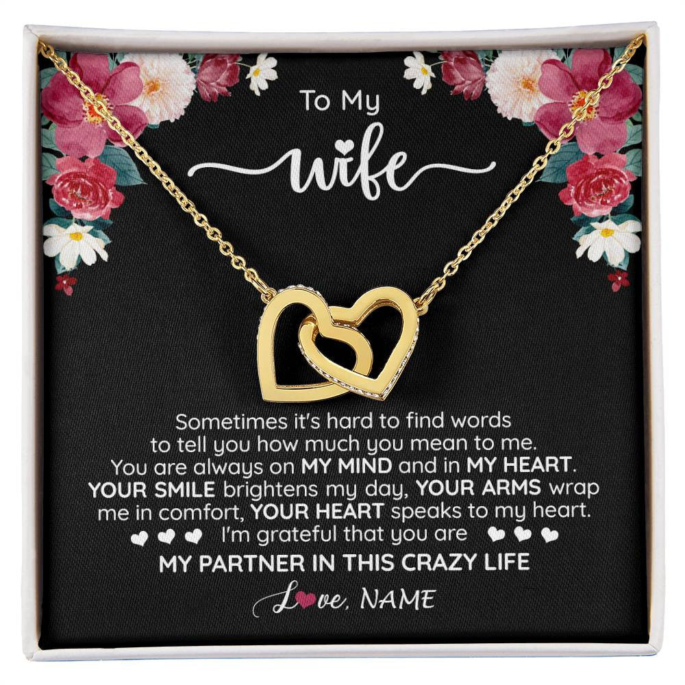 Interlocking Hearts Necklace 18K Yellow Gold Finish | 1 | Personalized To My Wife Necklace From Husband You Are My Partner Wife Birthday Anniversary Wedding Valentines Day Christmas Customized Gift Box Message Card | siriusteestore