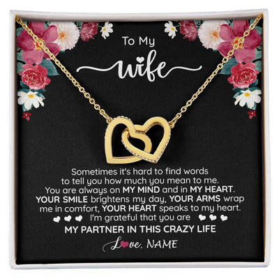 Interlocking Hearts Necklace 18K Yellow Gold Finish | 1 | Personalized To My Wife Necklace From Husband You Are My Partner Wife Birthday Anniversary Wedding Valentines Day Christmas Customized Gift Box Message Card | siriusteestore
