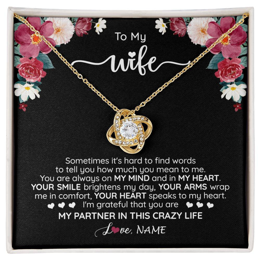 Love Knot Necklace 18K Yellow Gold Finish | 1 | Personalized To My Wife Necklace From Husband You Are My Partner Wife Birthday Anniversary Wedding Valentines Day Christmas Customized Gift Box Message Card | siriusteestore