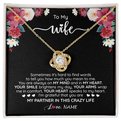 Love Knot Necklace 18K Yellow Gold Finish | 1 | Personalized To My Wife Necklace From Husband You Are My Partner Wife Birthday Anniversary Wedding Valentines Day Christmas Customized Gift Box Message Card | siriusteestore