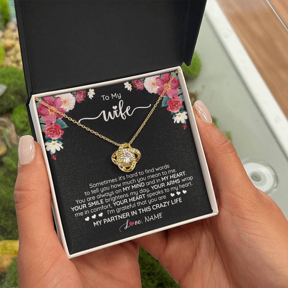 Love Knot Necklace 18K Yellow Gold Finish | 2 | Personalized To My Wife Necklace From Husband You Are My Partner Wife Birthday Anniversary Wedding Valentines Day Christmas Customized Gift Box Message Card | siriusteestore
