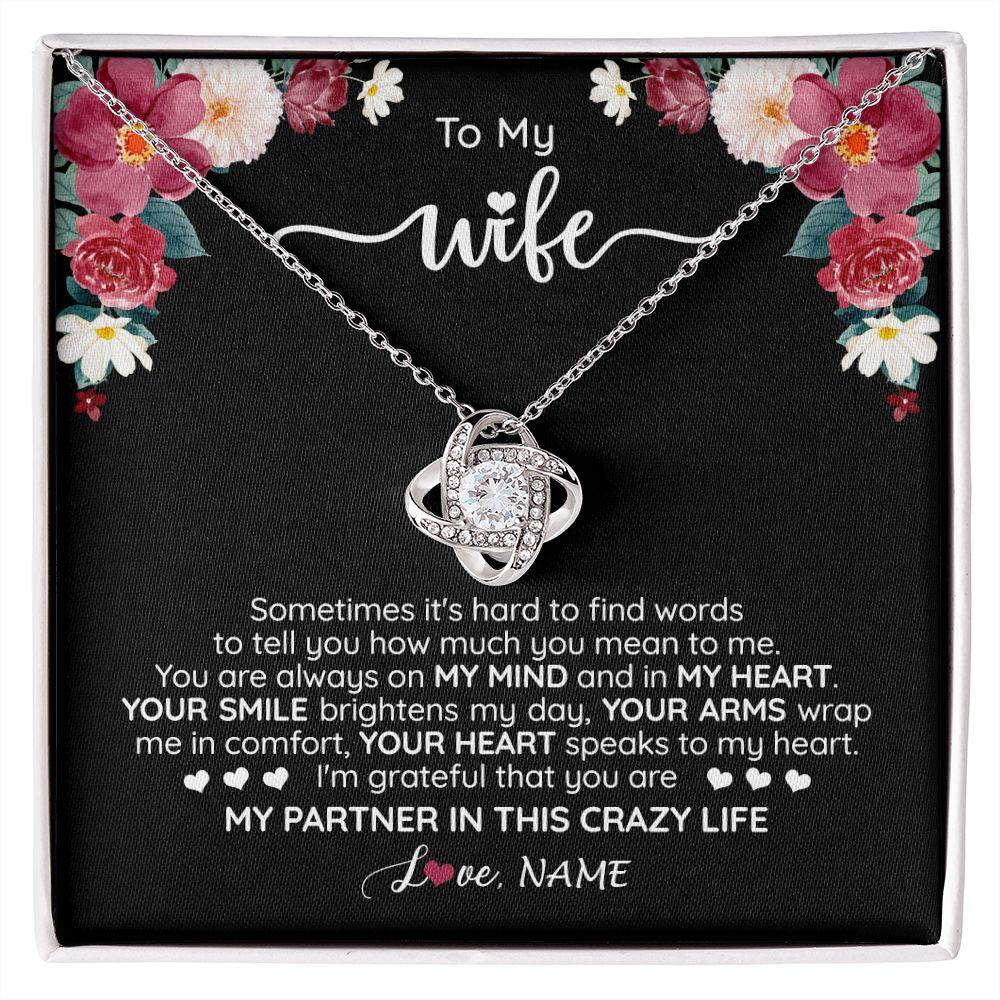 Love Knot Necklace | Personalized To My Wife Necklace From Husband You Are My Partner Wife Birthday Anniversary Wedding Valentines Day Christmas Customized Gift Box Message Card | siriusteestore