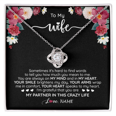 Love Knot Necklace | Personalized To My Wife Necklace From Husband You Are My Partner Wife Birthday Anniversary Wedding Valentines Day Christmas Customized Gift Box Message Card | siriusteestore