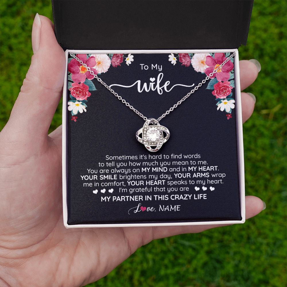 Love Knot Necklace | Personalized To My Wife Necklace From Husband You Are My Partner Wife Birthday Anniversary Wedding Valentines Day Christmas Customized Gift Box Message Card | siriusteestore