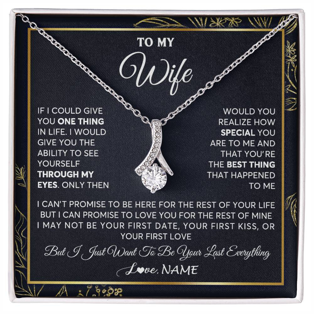 Alluring Beauty Necklace 14K White Gold Finish | 1 | Personalized To My Wife Necklace From Husband You Are The Best Thing Wife Birthday Idea Anniversary Wedding Valentines Day Customized Gift Box Message Card | siriusteestore