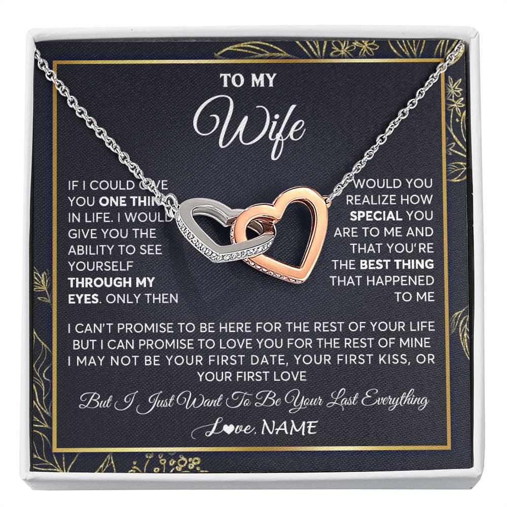 Interlocking Hearts Necklace Stainless Steel & Rose Gold Finish | 1 | Personalized To My Wife Necklace From Husband You Are The Best Thing Wife Birthday Idea Anniversary Wedding Valentines Day Customized Gift Box Message Card | siriusteestore