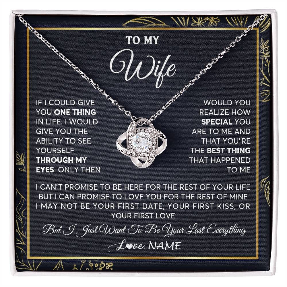 Love Knot Necklace 14K White Gold Finish | 1 | Personalized To My Wife Necklace From Husband You Are The Best Thing Wife Birthday Idea Anniversary Wedding Valentines Day Customized Gift Box Message Card | siriusteestore