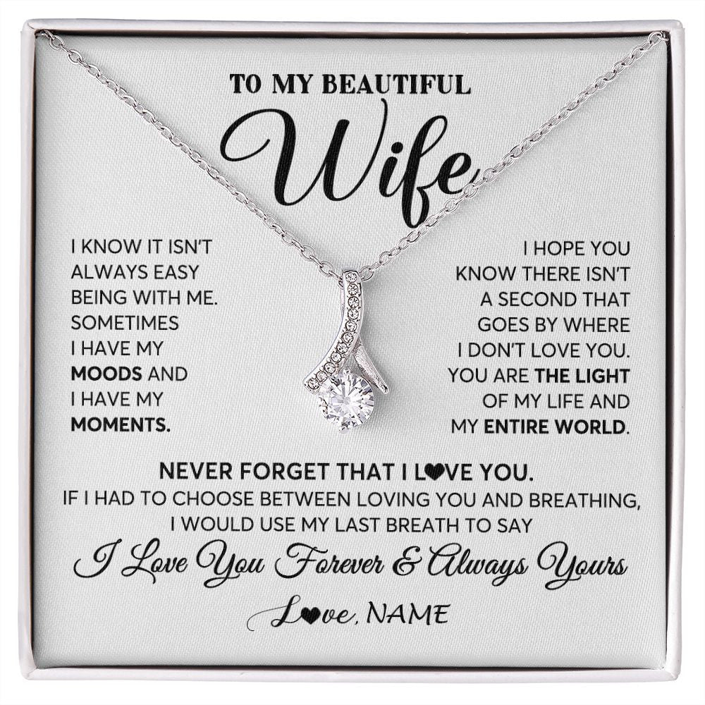 Alluring Beauty Necklace | Personalized To My Wife Necklace From Husband You Are The Light Of My Life Wife Birthday Anniversary Wedding Valentines Day Customized Gift Box Message Card | siriusteestore