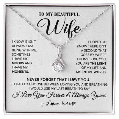 Alluring Beauty Necklace | Personalized To My Wife Necklace From Husband You Are The Light Of My Life Wife Birthday Anniversary Wedding Valentines Day Customized Gift Box Message Card | siriusteestore