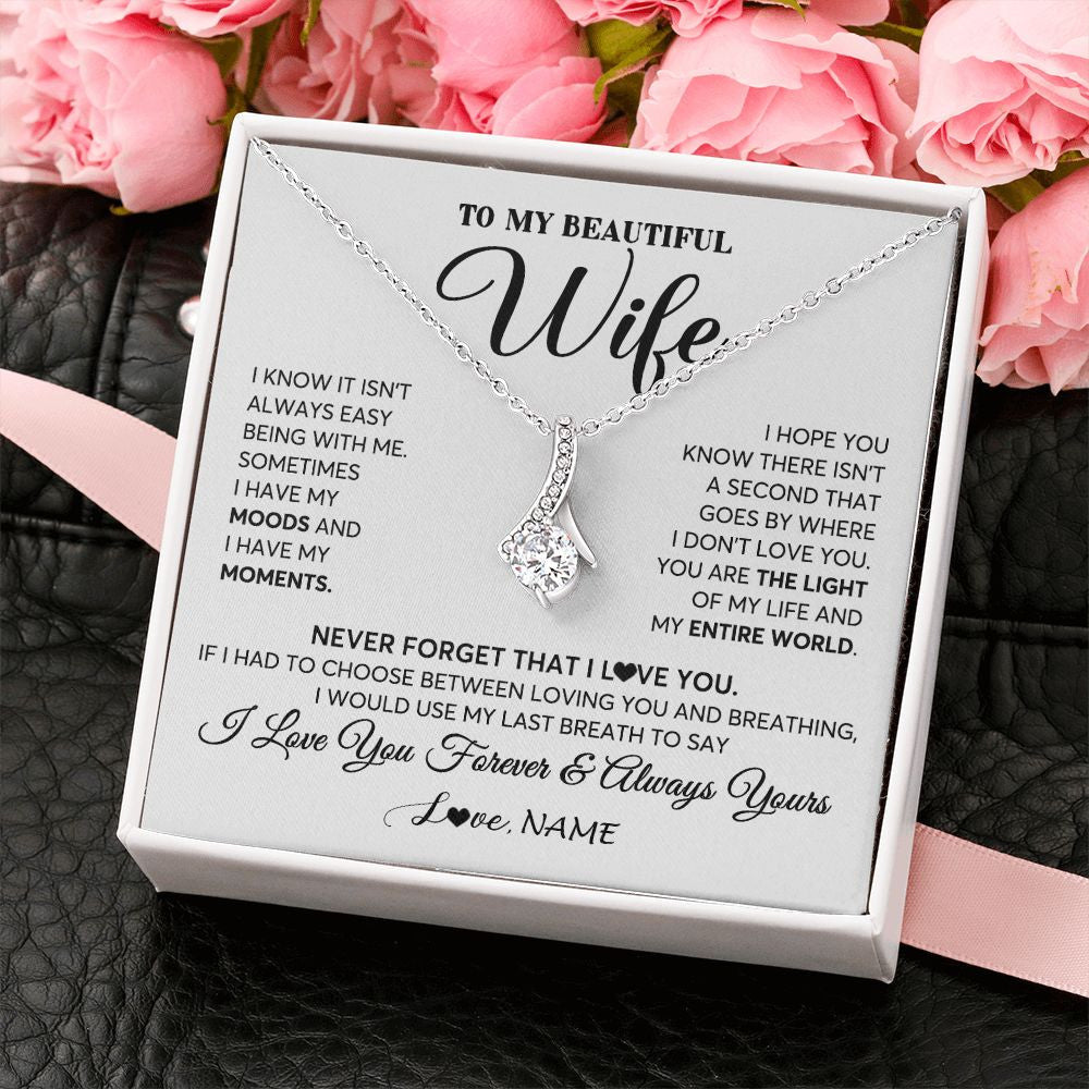 Alluring Beauty Necklace | Personalized To My Wife Necklace From Husband You Are The Light Of My Life Wife Birthday Anniversary Wedding Valentines Day Customized Gift Box Message Card | siriusteestore