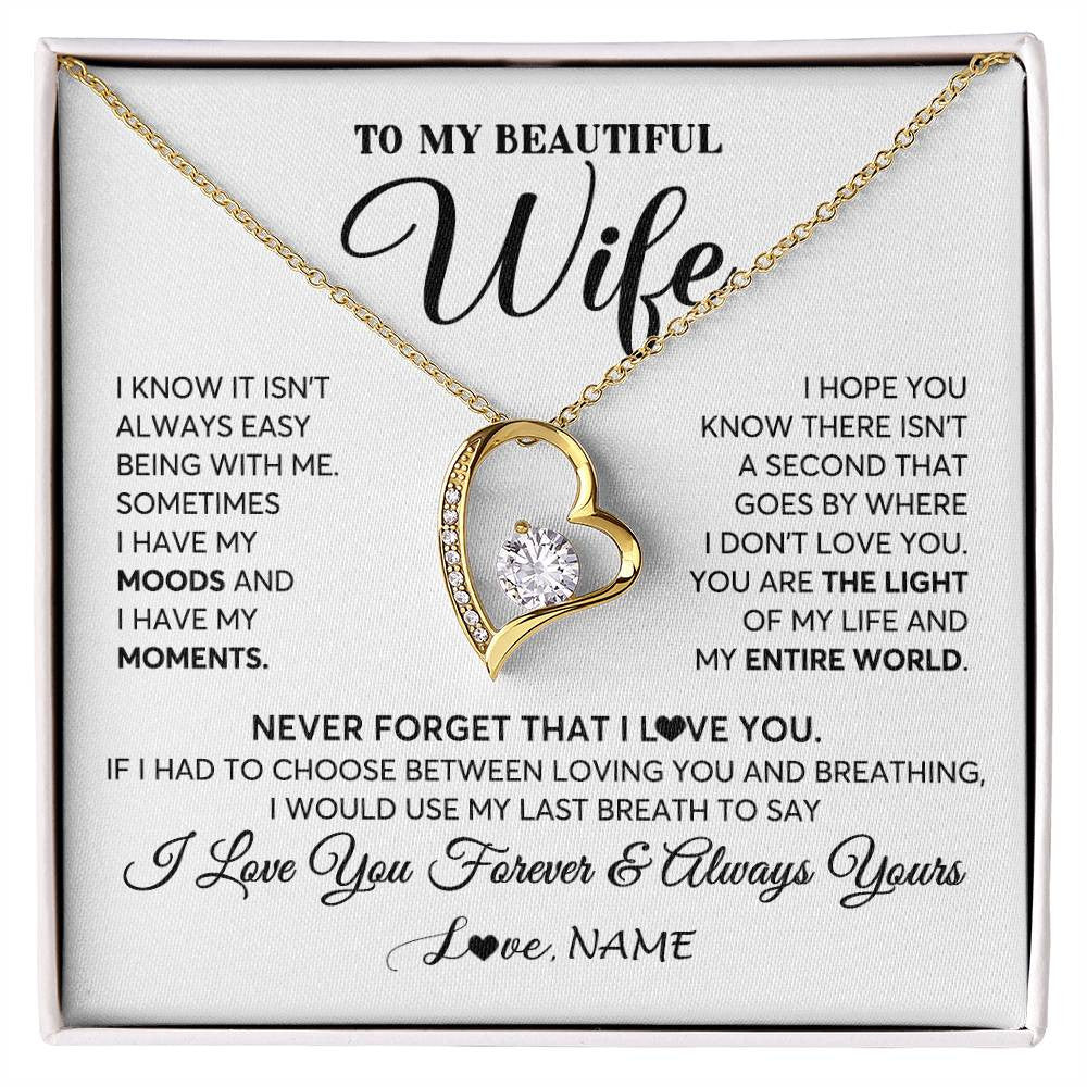 Forever Love Necklace 18K Yellow Gold Finish | 1 | Personalized To My Wife Necklace From Husband You Are The Light Of My Life Wife Birthday Anniversary Wedding Valentines Day Customized Gift Box Message Card | siriusteestore