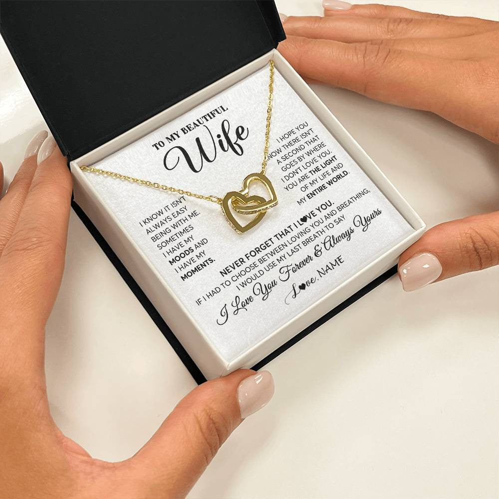 Interlocking Hearts Necklace 18K Yellow Gold Finish | 2 | Personalized To My Wife Necklace From Husband You Are The Light Of My Life Wife Birthday Anniversary Wedding Valentines Day Customized Gift Box Message Card | siriusteestore