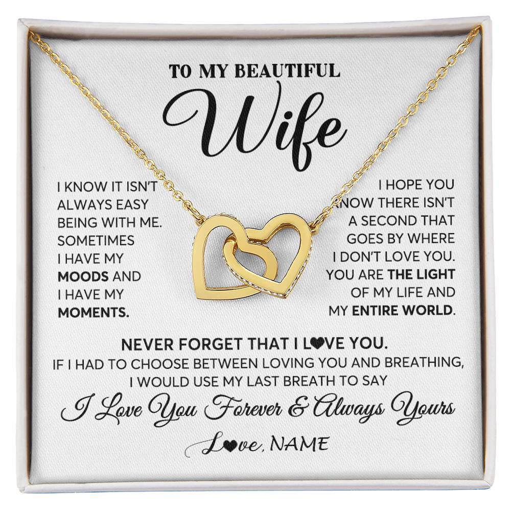Interlocking Hearts Necklace 18K Yellow Gold Finish | 1 | Personalized To My Wife Necklace From Husband You Are The Light Of My Life Wife Birthday Anniversary Wedding Valentines Day Customized Gift Box Message Card | siriusteestore