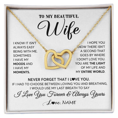 Interlocking Hearts Necklace 18K Yellow Gold Finish | 1 | Personalized To My Wife Necklace From Husband You Are The Light Of My Life Wife Birthday Anniversary Wedding Valentines Day Customized Gift Box Message Card | siriusteestore
