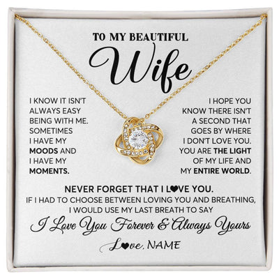 Love Knot Necklace 18K Yellow Gold Finish | 1 | Personalized To My Wife Necklace From Husband You Are The Light Of My Life Wife Birthday Anniversary Wedding Valentines Day Customized Gift Box Message Card | siriusteestore