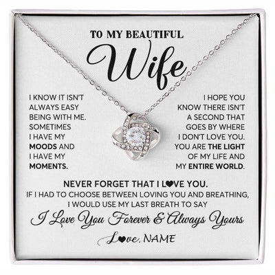 Love Knot Necklace | Personalized To My Wife Necklace From Husband You Are The Light Of My Life Wife Birthday Anniversary Wedding Valentines Day Customized Gift Box Message Card | siriusteestore