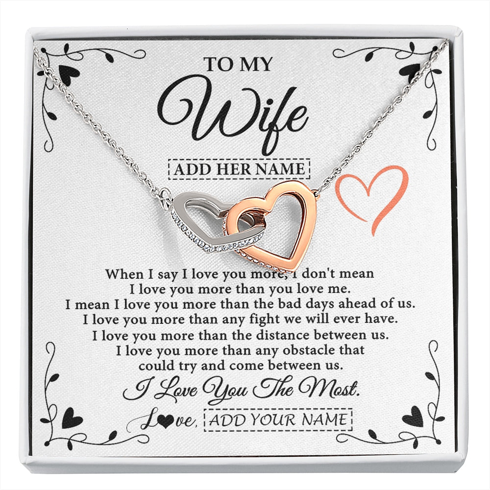 Interlocking Hearts Necklace Stainless Steel & Rose Gold Finish | 1 | Personalized To My Wife Necklace Gift For Her From Husband I Love You More Than Anything Pendant Love Wife Birthday Gifts Christmas Gift Box Message Card | https://siriusteestore.