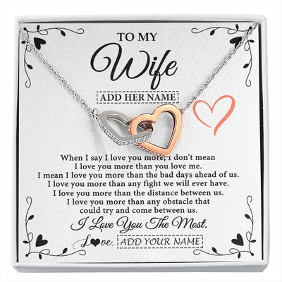 Interlocking Hearts Necklace Stainless Steel & Rose Gold Finish | 1 | Personalized To My Wife Necklace Gift For Her From Husband I Love You More Than Anything Pendant Love Wife Birthday Gifts Christmas Gift Box Message Card | https://siriusteestore.