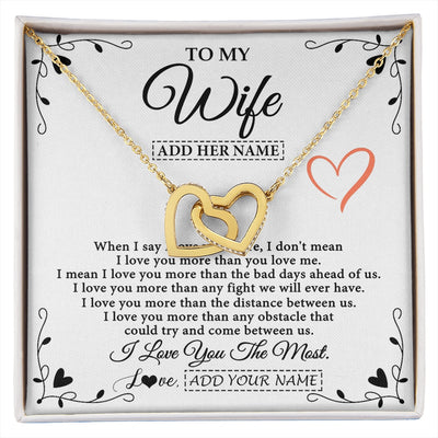 Interlocking Hearts Necklace 18K Yellow Gold Finish | 1 | Personalized To My Wife Necklace Gift For Her From Husband I Love You More Than Anything Pendant Love Wife Birthday Gifts Christmas Gift Box Message Card | https://siriusteestore.