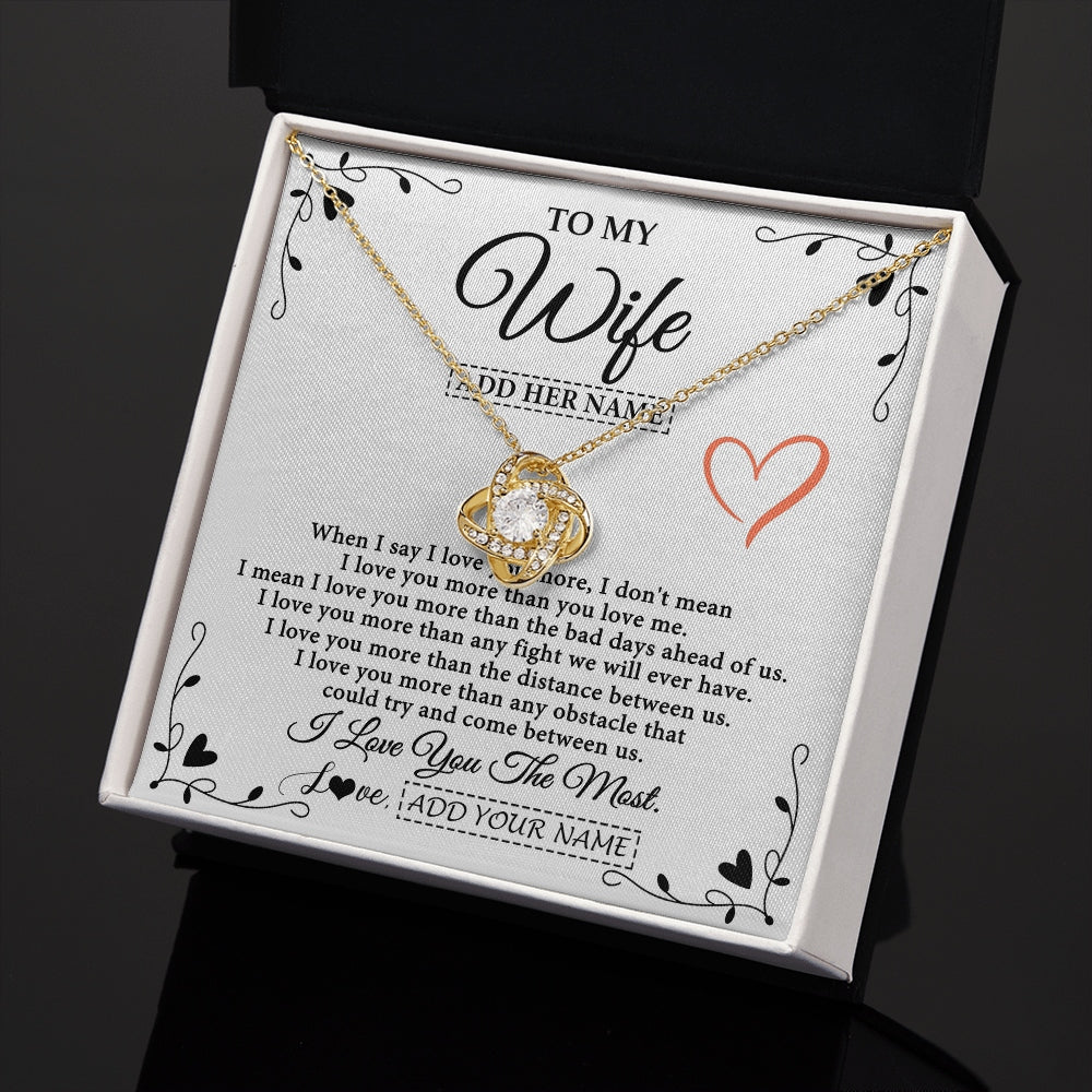 Love Knot Necklace 18K Yellow Gold Finish | 2 | Personalized To My Wife Necklace Gift For Her From Husband I Love You More Than Anything Pendant Love Wife Birthday Gifts Christmas Gift Box Message Card | https://siriusteestore.