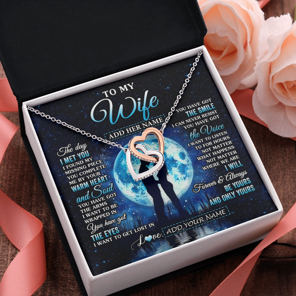 Interlocking Hearts Necklace Stainless Steel & Rose Gold Finish | 2 | Personalized To My Wife Necklace The Day I Met You Husband Birthday Anniversary Romantic Valentines Day Gifts For Her Christmas Gift Box Message Card | siriusteestore.myshopify