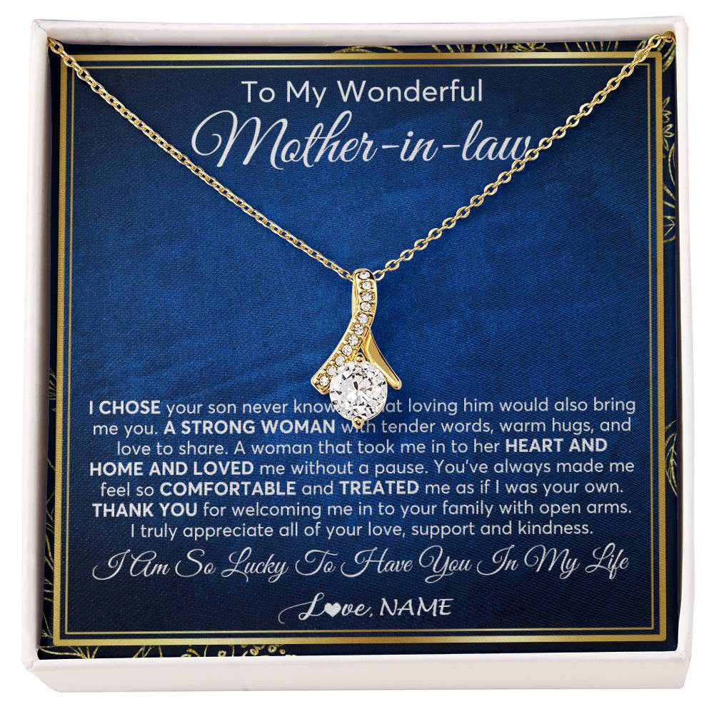 Alluring Beauty Necklace 18K Yellow Gold Finish | 1 | Personalized To My Wonderful Mother In Law Necklace From Daughter In Law A Strong Women Mother Birthday Mothers Day Christmas Customized Gift Box Message Card | siriusteestore