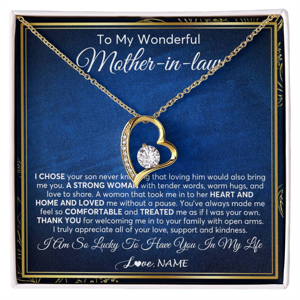 Forever Love Necklace 18K Yellow Gold Finish | 1 | Personalized To My Wonderful Mother In Law Necklace From Daughter In Law A Strong Women Mother Birthday Mothers Day Christmas Customized Gift Box Message Card | siriusteestore
