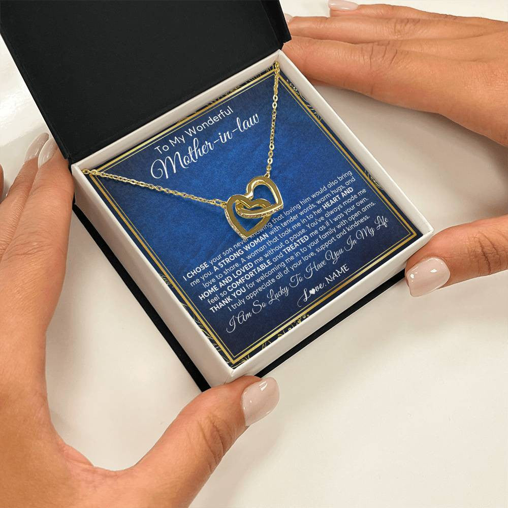 Interlocking Hearts Necklace 18K Yellow Gold Finish | 2 | Personalized To My Wonderful Mother In Law Necklace From Daughter In Law A Strong Women Mother Birthday Mothers Day Christmas Customized Gift Box Message Card | siriusteestore