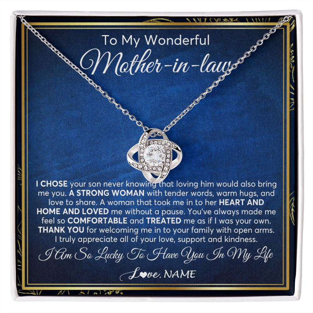 Love Knot Necklace | Personalized To My Wonderful Mother In Law Necklace From Daughter In Law A Strong Women Mother Birthday Mothers Day Christmas Customized Gift Box Message Card | siriusteestore
