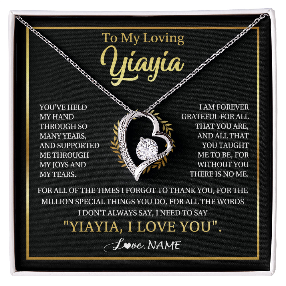 Forever Love Necklace 14K White Gold Finish | 1 | Personalized To My Yiayia Gifts Necklace From Granddaughter Grandson Grateful Thank You Yiayia Birthday Mothers Day Christmas Customized Gift Box Message Card | siriusteestore