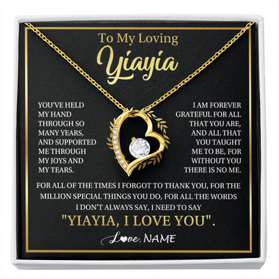 Forever Love Necklace 18K Yellow Gold Finish | 1 | Personalized To My Yiayia Gifts Necklace From Granddaughter Grandson Grateful Thank You Yiayia Birthday Mothers Day Christmas Customized Gift Box Message Card | siriusteestore